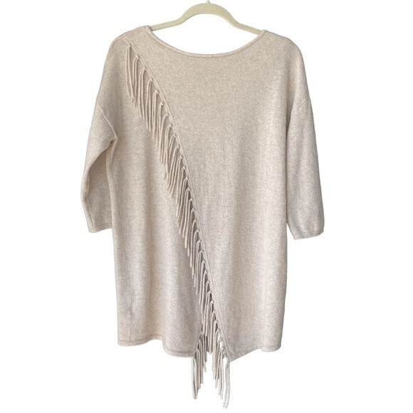Kinross Sweaters - Kinross Cashmere Fringe Back Pullover Dune Size M